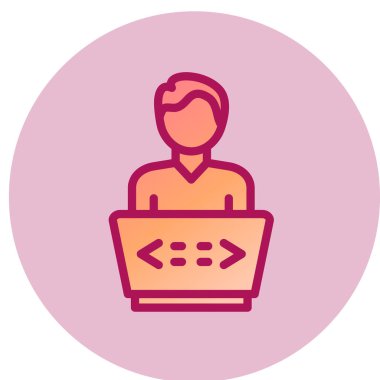 Laptop vektör simgesi olan adam modern basit illüstrasyon