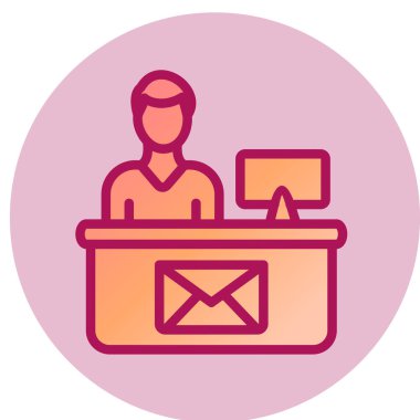 Laptop ve zarf ikonu olan adam. düz tasarım biçimi.