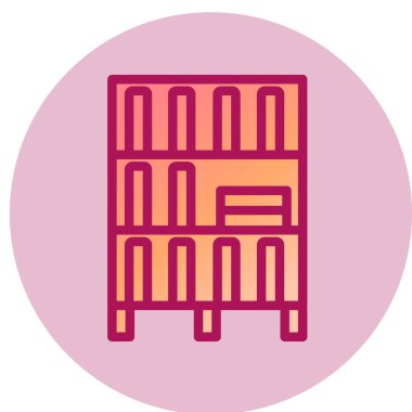 Ahşap kitap rafı ikonu. Beyaz arkaplanda izole edilmiş web tasarımı için çekmece vektör sembolünün basit çizimi