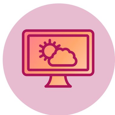 Güneş ikonlu bilgisayar monitörü. vektör illüstrasyonu