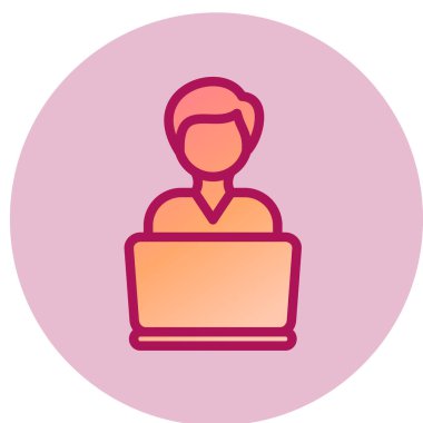 Dizüstü bilgisayar ikonu olan adam. düz tasarım biçimi.