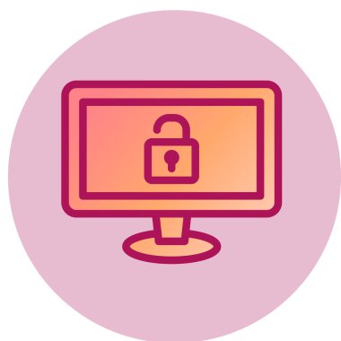 Asma kilit ikonlu bilgisayar monitörü. vektör illüstrasyonu