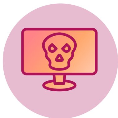 Kafatası ikonlu bilgisayar monitörü. vektör illüstrasyonu