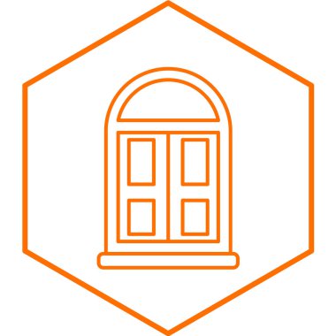 Beyaz arkaplanda izole edilmiş pencere simgesi vektörü, tuğla işareti logosu konsepti, doğrusal tasarım, dış hat biçimi