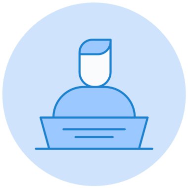 Dizüstü bilgisayar simgesi olan adamın vektör illüstrasyonu