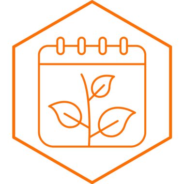 Beyaz arkaplan üzerinde bitki simgesi olan takvim, satır biçimi, vektör illüstrasyonu