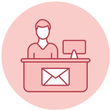 Posta ofisi simgesindeki adam, basit tasarım vektörü illüstrasyonu