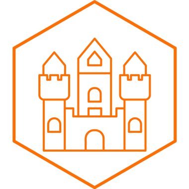 Şato kulesi ikonu. Web için ortaçağ kilise vektör simgelerinin ana hatları