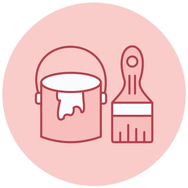 Boya fırçası ve tekerlekli kova ikonu. vektör illüstrasyonu