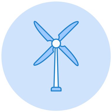 Rüzgâr türbini simgesi düz. Web tasarımı için beyaz arkaplanda yel değirmeni çizimi. güç üretim sembolü