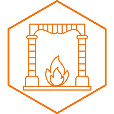 Şömine ikonu. Ağ için ateş alev vektör simgelerinin özet çizimi