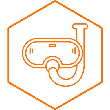 Turuncu çizgi kayak gözlüğü simgesi beyaz arkaplanda izole edildi. Ekstrem spor aletleri. vektör illüstrasyonu