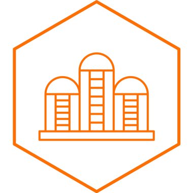 Beyaz arka plan üzerinde izole anahat tarzı bina simgesini. İnşaat sembolü