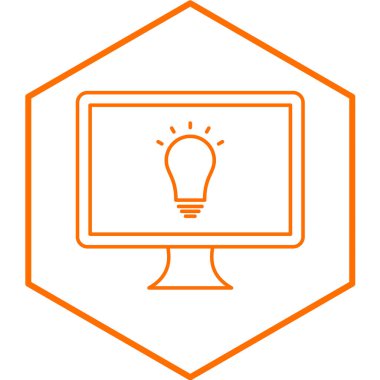 Ampul ikonlu bilgisayar monitörü. vektör illüstrasyonu