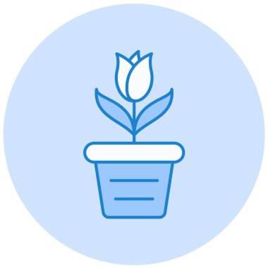 Saksı bitkisi düz simgesi, vektör, illüstrasyon