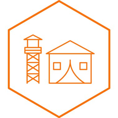 Askeri üs ikonu. Web için yapı ve depo sembolü seti.