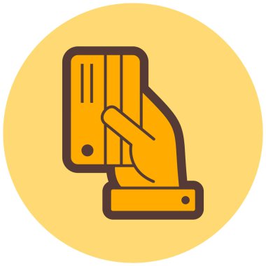 kredi kartı kutsal kişilerin resmi, vektör çizim tutan el