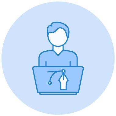 dizüstü bilgisayar kutsal kişilerin resmi, vektör çizim ile adam