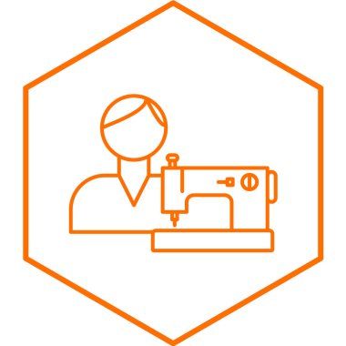 Dikiş makinesi simgesi. Web için terzi vektör sembolünün özet çizimi