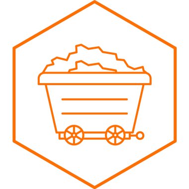 Kömür madeni ikonlu el arabası. Web tasarımı için maden arabası vektör simgelerinin özet çizimi