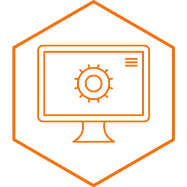 Virüs ikonlu bilgisayar monitörü. vektör illüstrasyonu