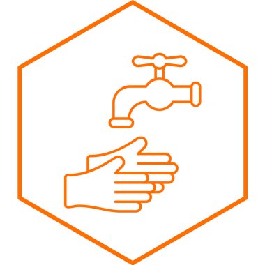 Tap ikonuyla el. Web için su pompası vektör simgelerinin özet çizimi