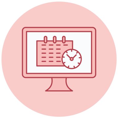 Takvim simgesine sahip bilgisayar ekranı, basit tasarım vektörü illüstrasyonu