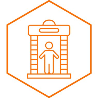 Metal dedektör simgesi. Merdiven ve sandalye vektör illüstrasyonlu işçi