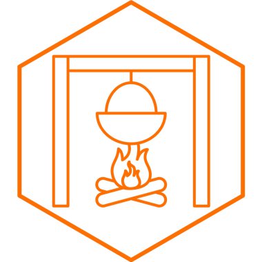 Ateş ikonu. Web için yanan şömine vektör simgelerinin özet çizimi