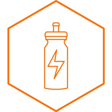 Siyah arkaplanda beyaz çizgi şişe simgesi var. Spor malzemeleri. vektör illüstrasyonu