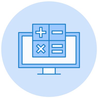 Hesap makinesi işaret simgesine sahip bilgisayar, basit tasarım vektör çizimi