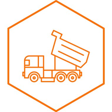 Beyaz arkaplanda izole edilmiş ana hatlı çöp kamyonu simgesi. inşaat sembolü