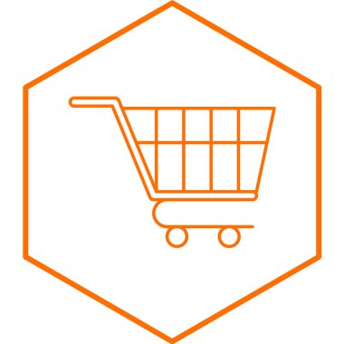 Alışveriş arabası ikonu. Beyaz arka planda turuncu daire düğmesi. vektör illüstrasyonu