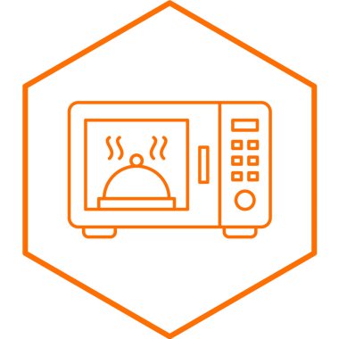 Beyaz zemin üzerinde yassı tarzda izole edilmiş mikrodalga fırın ikonu. Mutfak sembolü çizimi.