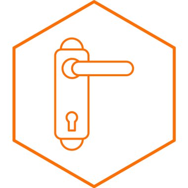 Beyaz çizgi kapı kolu simgesi mavi arkaplanda izole edildi. vektör illüstrasyonu