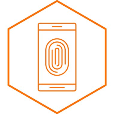 Beyaz arkaplanda parmak izi simgesi olan cep telefonu. vektör illüstrasyonu