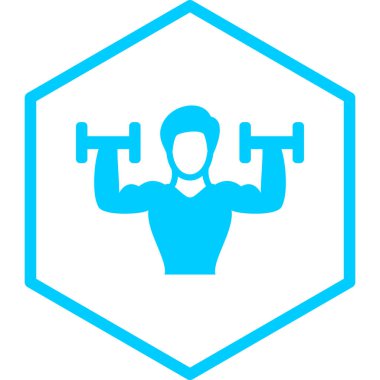 Fitness ve egzersiz ikonu. Ağ için halter vektör simgeleriyle vücut geliştiricisinin basit bir çizimi