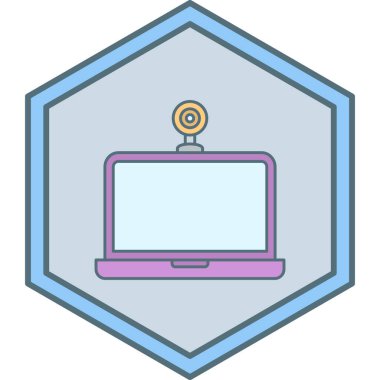 Web kamera vektör çizgisi simgesi olan dizüstü bilgisayar