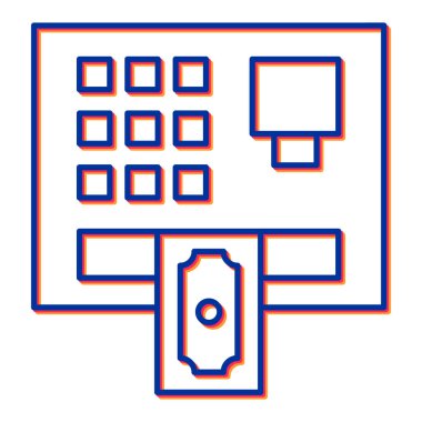 ATM simge vektörü. İnce çizgi işareti. izole edilmiş sınır sembolü çizimi