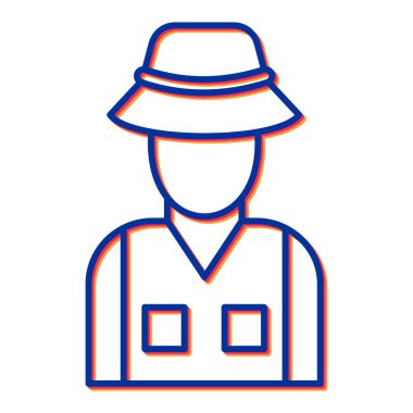 Şapka ikonlu çiftçi. Ağ için kovboy vektör çizgisi takan adamın tasviri