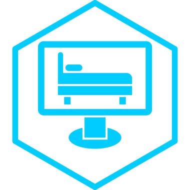 yatak simgesi olan bilgisayar ekranı, vektör illüstrasyonu basit tasarım