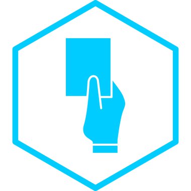 Mavi bir düğme tutan el.