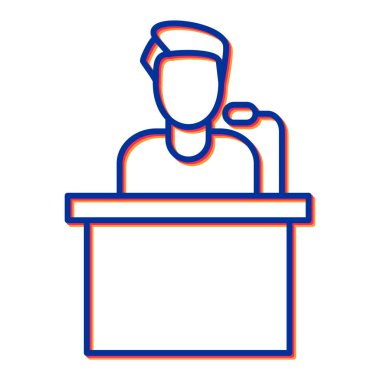 Mikrofon ikonlu bir adam. Taslak insanlar vektör illüstrasyonu. beyaz arkaplanda izole.