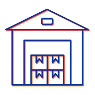 Kutular ve ev satırı biçim simgesi tasarımı, dağıtım lojistiği ve nakliye tema vektör ilülasyonu içeren kutu