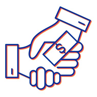 El ele tutuşan kredi kartı ikonu. Beyaz arkaplanda izole edilmiş web tasarımı için para vektör simgelerinin el sıkışması