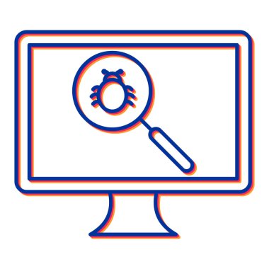 Büyüteç ve vites vektör illüstrasyonlu bilgisayar monitörü