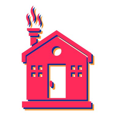 Baca ikonlu ev. Web için yanan şömine vektör simgelerinin özet çizimi