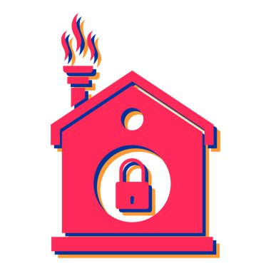 Kilit ve ateş ikonlu ev. vektör illüstrasyonu