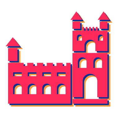 Şato ikonu. Web tasarımı için ortaçağ vektör simgelerinin düz çizimi