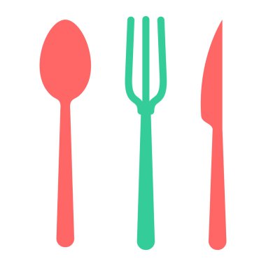 Çatal, bıçak ve kaşık ikonu. web tasarımı için çatal bıçak vektör simgelerinin düz çizimi